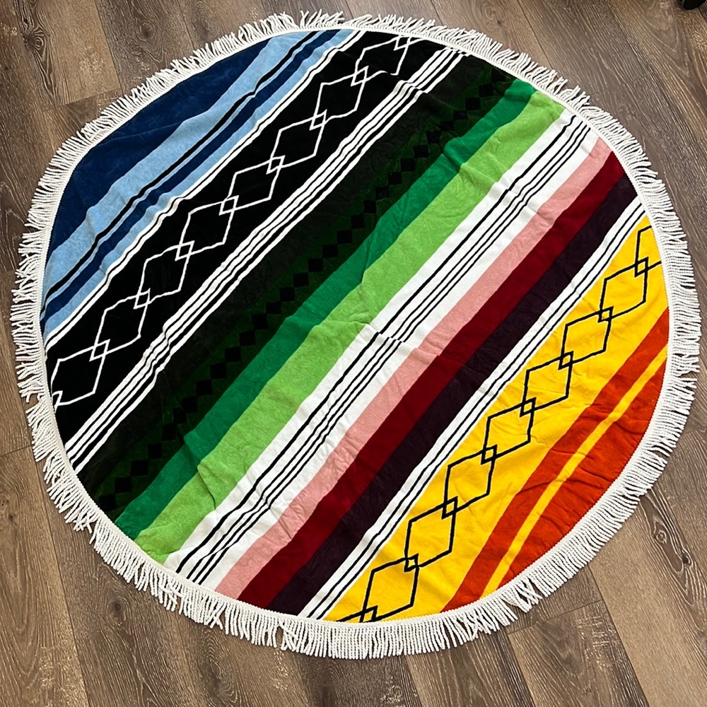 Round stripe beach towel boho style with fringe